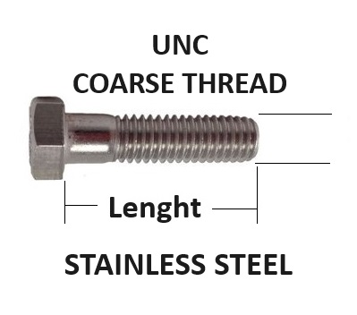 Hex Bolt UNC Stainless Steel GRADE 304 SELECT DIAMETER